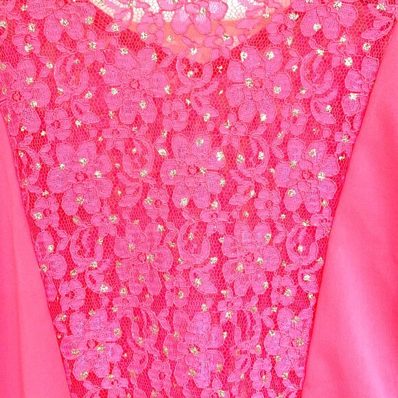 Body Wrappers Drapey Lace Panel Tunic Top Sparkly Rose Pink M #629 Praise Dance - Picture 3 of 12